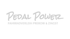 Logo von Pedal Power Fahrradverleih Prerow & Zingst in weißer Handschrift auf schwarzem Hintergrund.