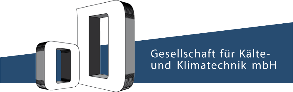 Logo mit zwei 3D-Buchstaben "D" und Text "Gesellschaft für Kälte- und Klimatechnik mbH" auf blau-grünem Hintergrund.