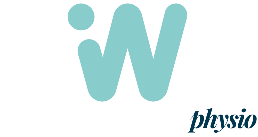Logo von Was Geht Physio mit stilisiertem "W" und Text in Türkis und Weiß auf grünem Hintergrund.