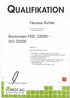 Zertifikat „QUALIFIKATION“ für Norman Richter, Teilnahme am VOREST-Lehrgang „Basiswissen FSSC 22000 – ISO 22000“, gelistet sind Themen wie FSSC 22000 und ISO 22000:2018-06.