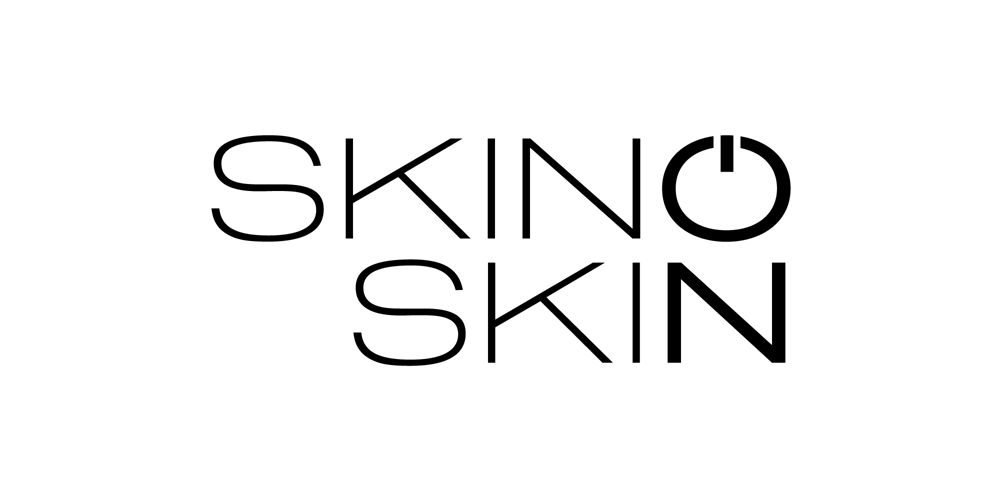Logo mit dem Text "SKINO SKIN", wobei das "O" in "SKINO" ein Einschaltsymbol ist.