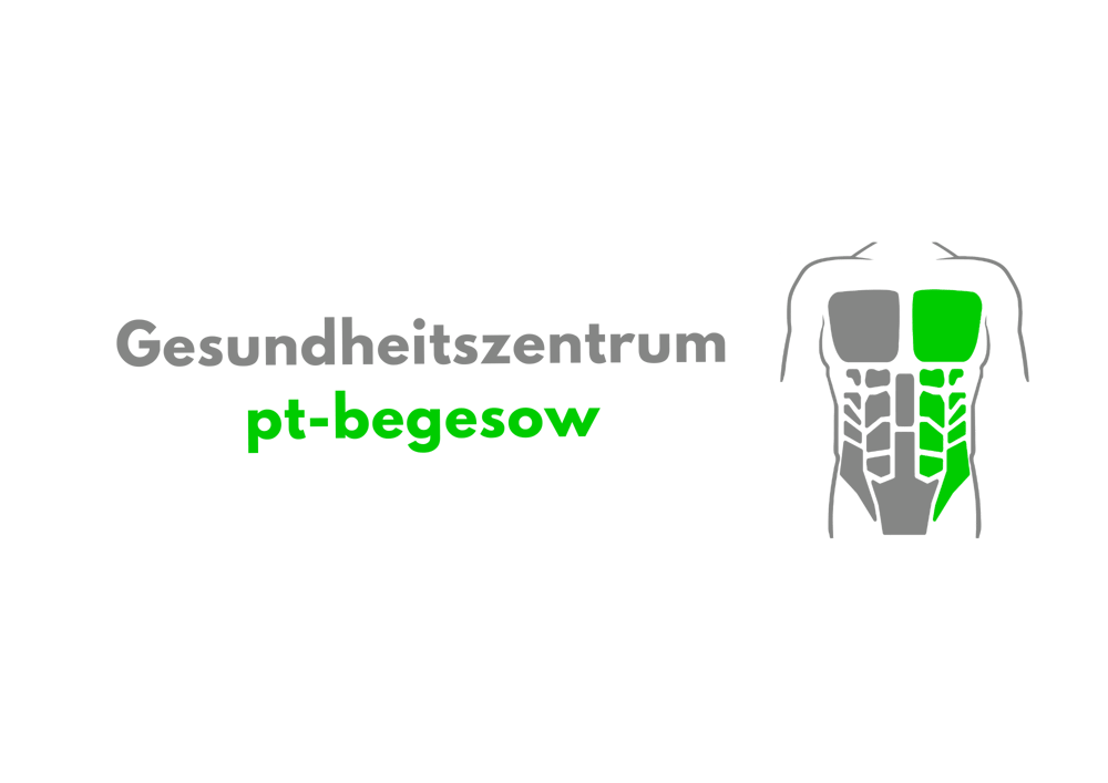 Firmen-Logo mit der Aufschrift "Gesundheitszentrum pt-begesow" und einem Torso