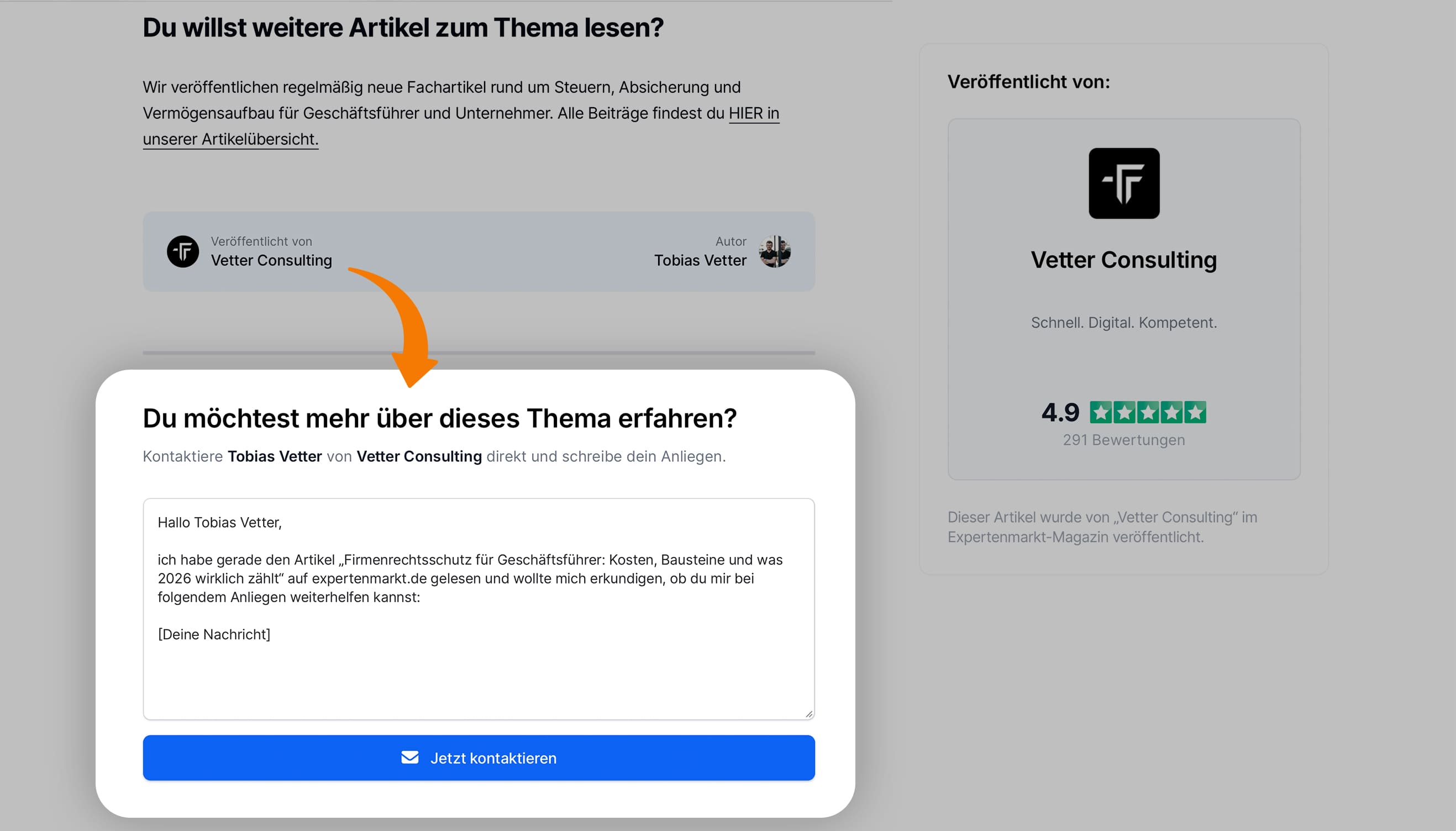 Über die Kontaktdaten im Artikel landen die Anfragen direkt bei dir