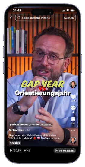 Das Video über Gap Year und Orientierungsjahr auf dem Smartphone