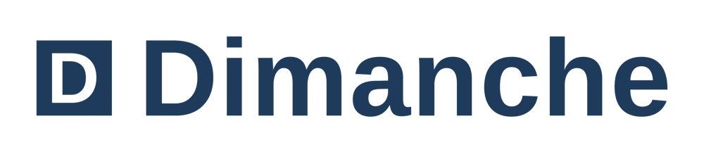 Dunkelblaues Dimanche Logo mit einem quadratisch eingerahmten Buchstaben D auf schwarzem Hintergrund.