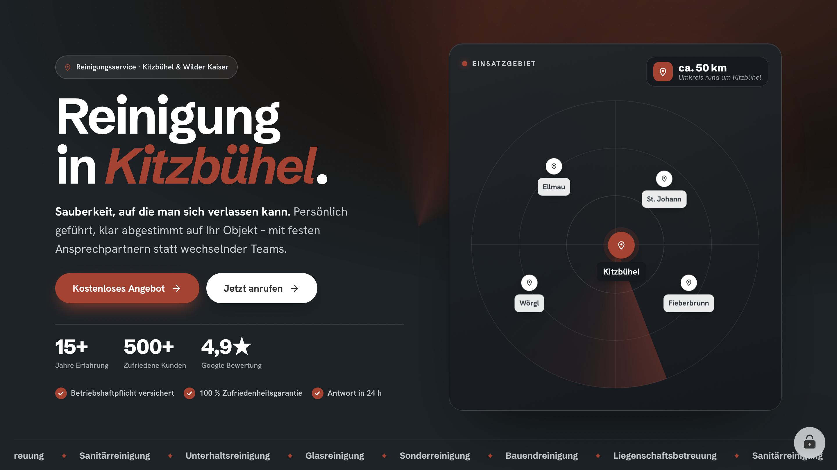 Website von Wilder Kaiser Reinigungsservice
