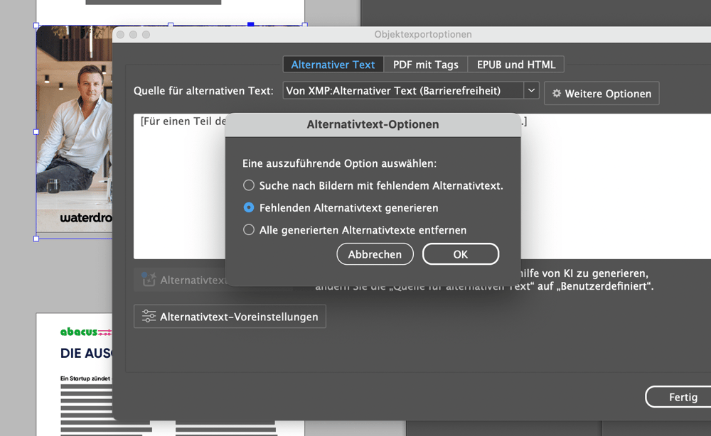 Objektexportoptionen