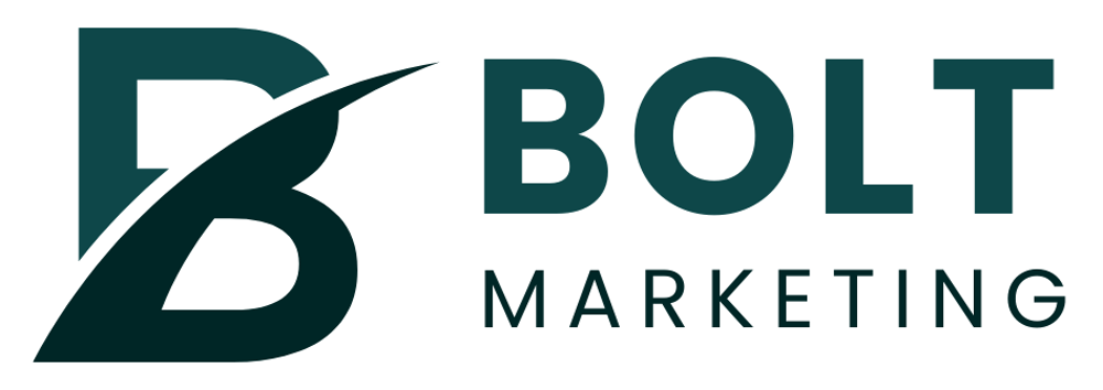 Logo mit stilisiertem "B" und dem Text "BOLT MARKETING".
