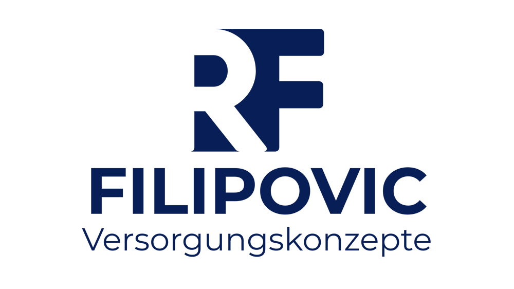 Logo: Dunkelblaue Buchstaben RF, darunter FILIPOVIC und Versorgungskonzepte auf dunkelgrünem Hintergrund.