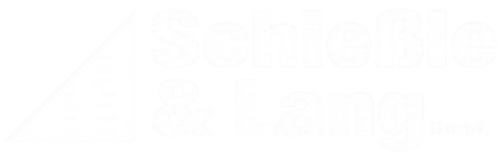 Logo mit weißem Dreieck und dem Text "Schieße & Lang GmbH" auf grünem Hintergrund.
