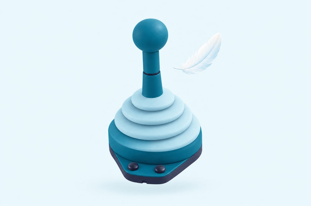 Illustration: Sonderjoystick mit schlankem Hebel, daneben eine Feder