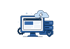 Computerbildschirm, Server, Cloud mit Blitz, Zahnrad und Schild mit Häkchen.