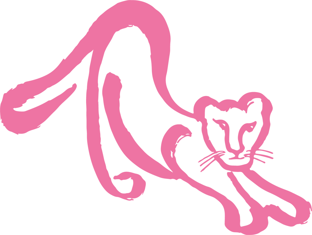 Rosa Löwinnen-Silhouette mit groben Pinselstrichen auf transparentem Hintergrund.