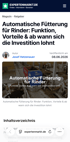 Automatisches Fütterungssystem im Stall mit Textoverlay: Automatische Fütterung für Rinder.