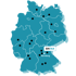 Karte von Deutschland mit BNTAX-Standorten, einer Markierung bei Nürnberg.