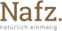 Brauner "Nafz." Schriftzug über lila "natürlich einmalig" auf dunkelgrünem Hintergrund.