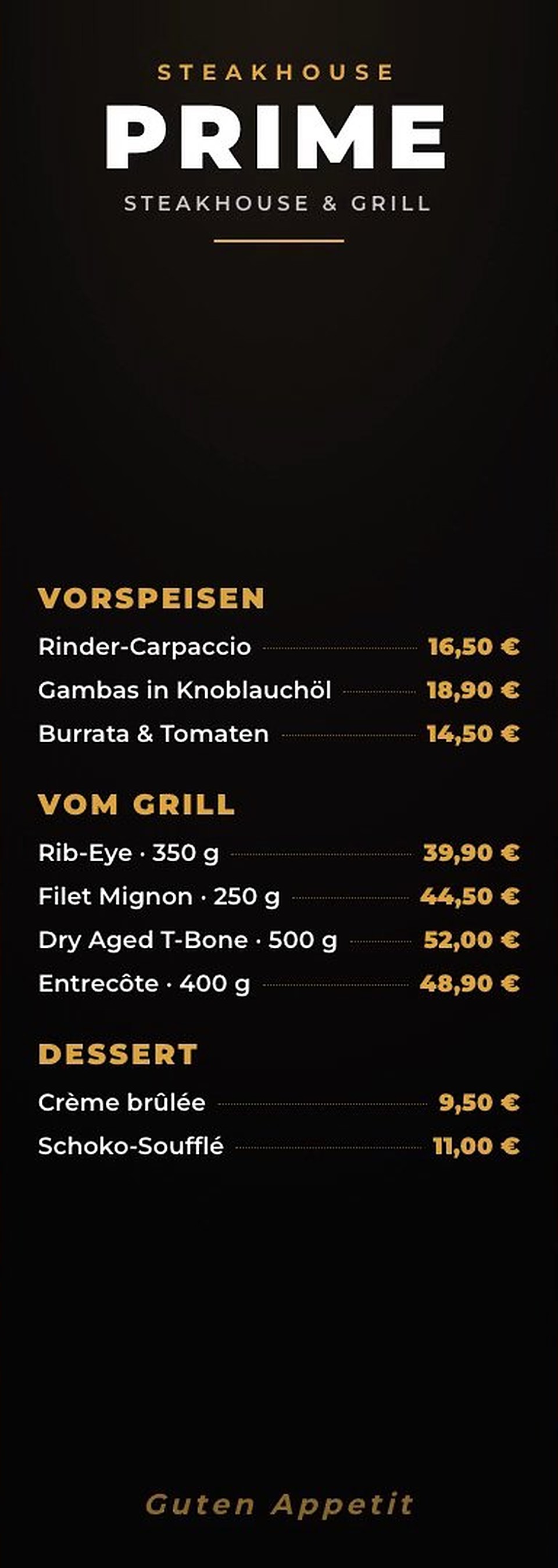 LED-Poster mit Steakhouse-Menü auf dem Screen