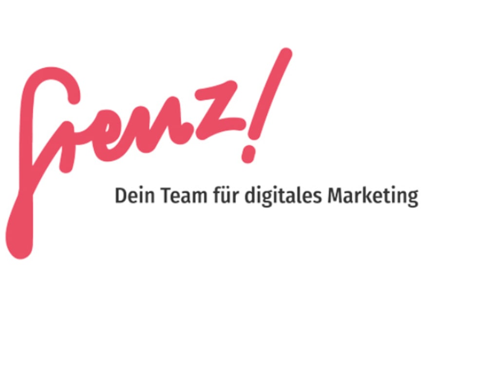 Roter „frenz!“ Schriftzug mit dem Text „Dein Team für digitales Marketing“ in Schwarz.