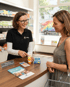 Apothekerin berät Kundin zu Sonnenschutz und Elektrolyten am Verkaufstresen einer Apotheke.