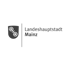 Wappen von Mainz mit zwei Rädern, daneben Schriftzug "Landeshauptstadt Mainz".
