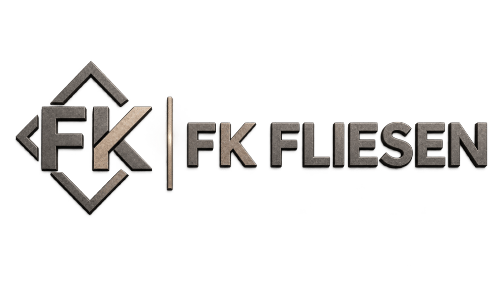FK Fliesen Meisterbetrieb Logo mit zwei überlappenden Quadraten und weißer Schrift auf dunkelgrünem Hintergrund.
