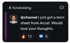 A social media post about fundraising. Text: "@channel I just got a term sheet from Accel. Would love your thoughts."