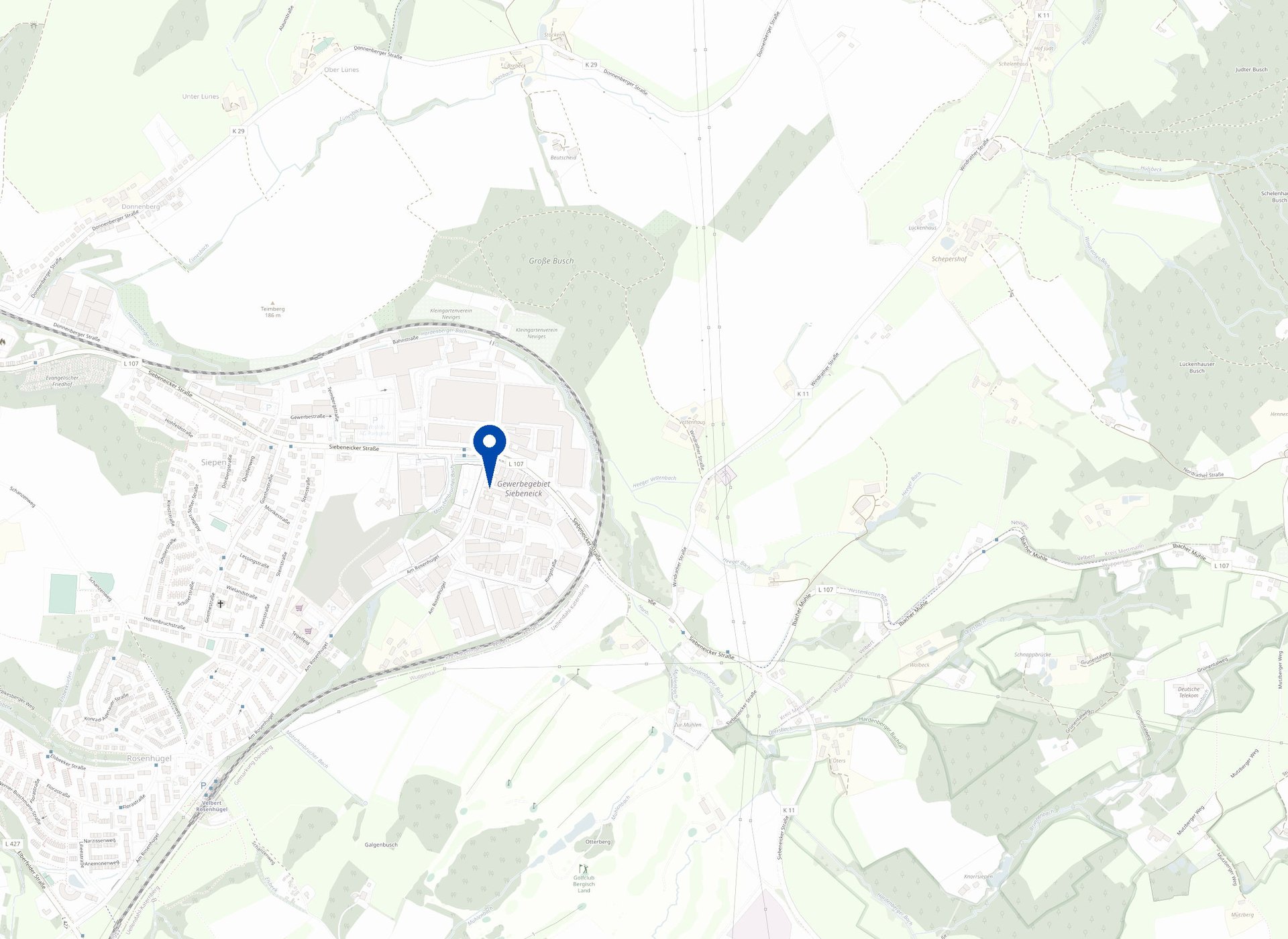 Karte von Velbert-Neviges mit unserem Standort Am Rosenhügel