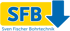 SFB Sven Fischer Bohrtechnik Logo: Gelbes Rechteck mit blauem SFB und Pfeil, darunter Sven Fischer Bohrtechnik.