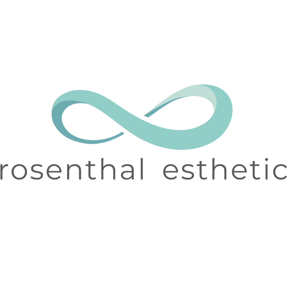 Grüner Hintergrund mit blauem Unendlichkeitszeichen und dem Text "rosenthal esthetic" in Kleinbuchstaben.