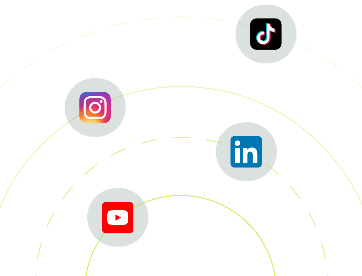 TikTok, Instagram, LinkedIn and YouTube icons