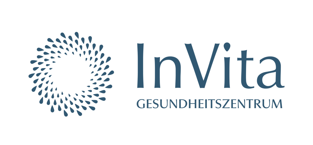 InVita Logo mit blauen Tropfen, die einen Kreis bilden und blauer Text "InVita".
