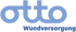 Blaues Otto Logo mit Wundversorgung Text auf dunkelgrünem Hintergrund.