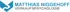 Logo: MATTHIAS NIGGEHOFF in Blau, VERKAUFSPSYCHOLOGIE in Grau, links ein blaues stilisiertes "M".