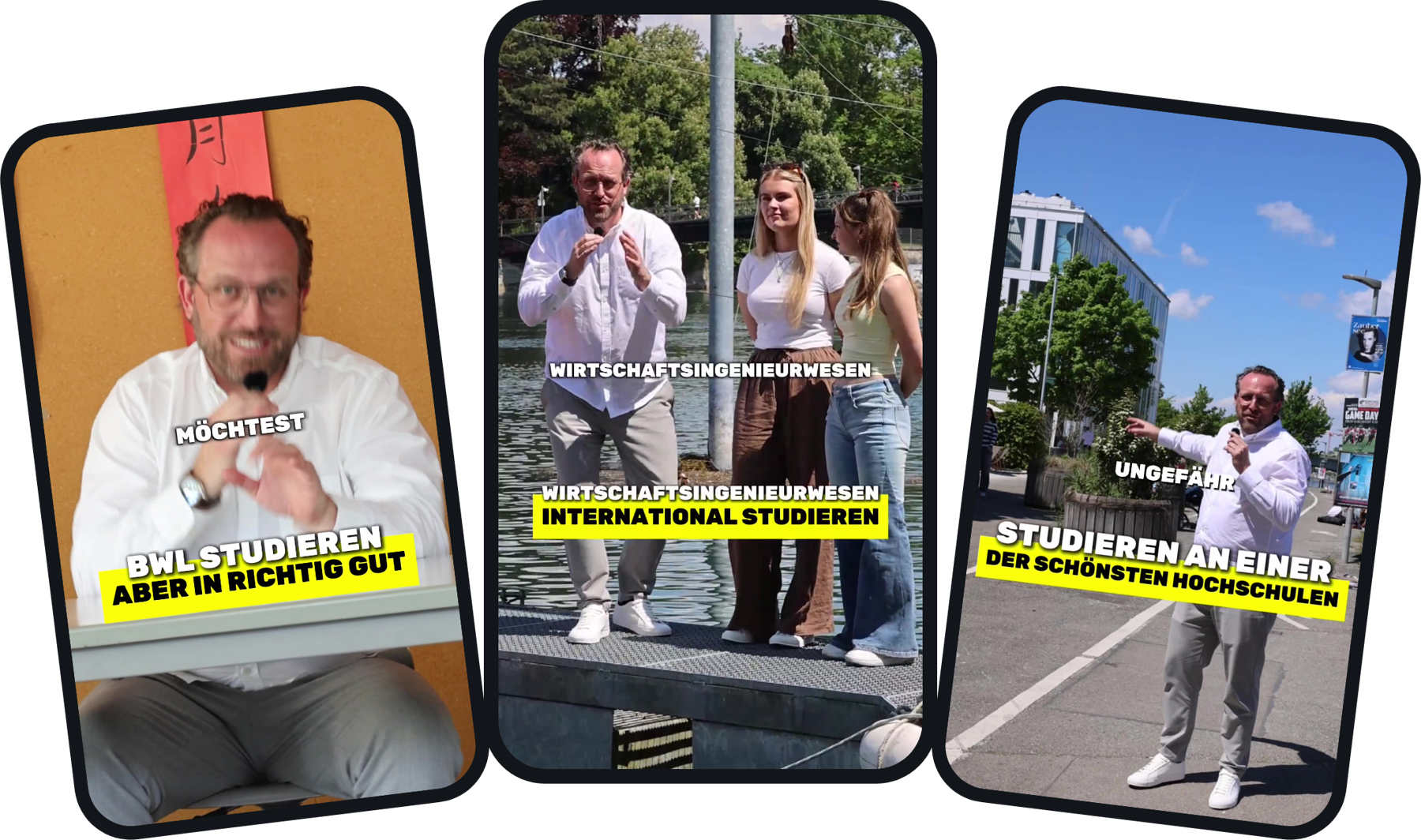 Drei Videos der HTWG-Kampagne auf Smartphones