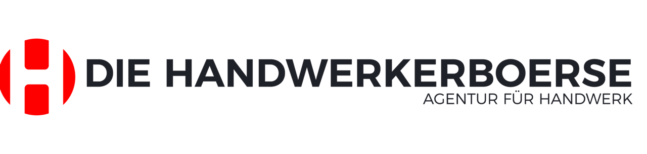 Rotes H in einem Kreis neben dem Text „DIE HANDWERKERBOERSE AGENTUR FÜR HANDWERK“ in schwarzer Schrift.