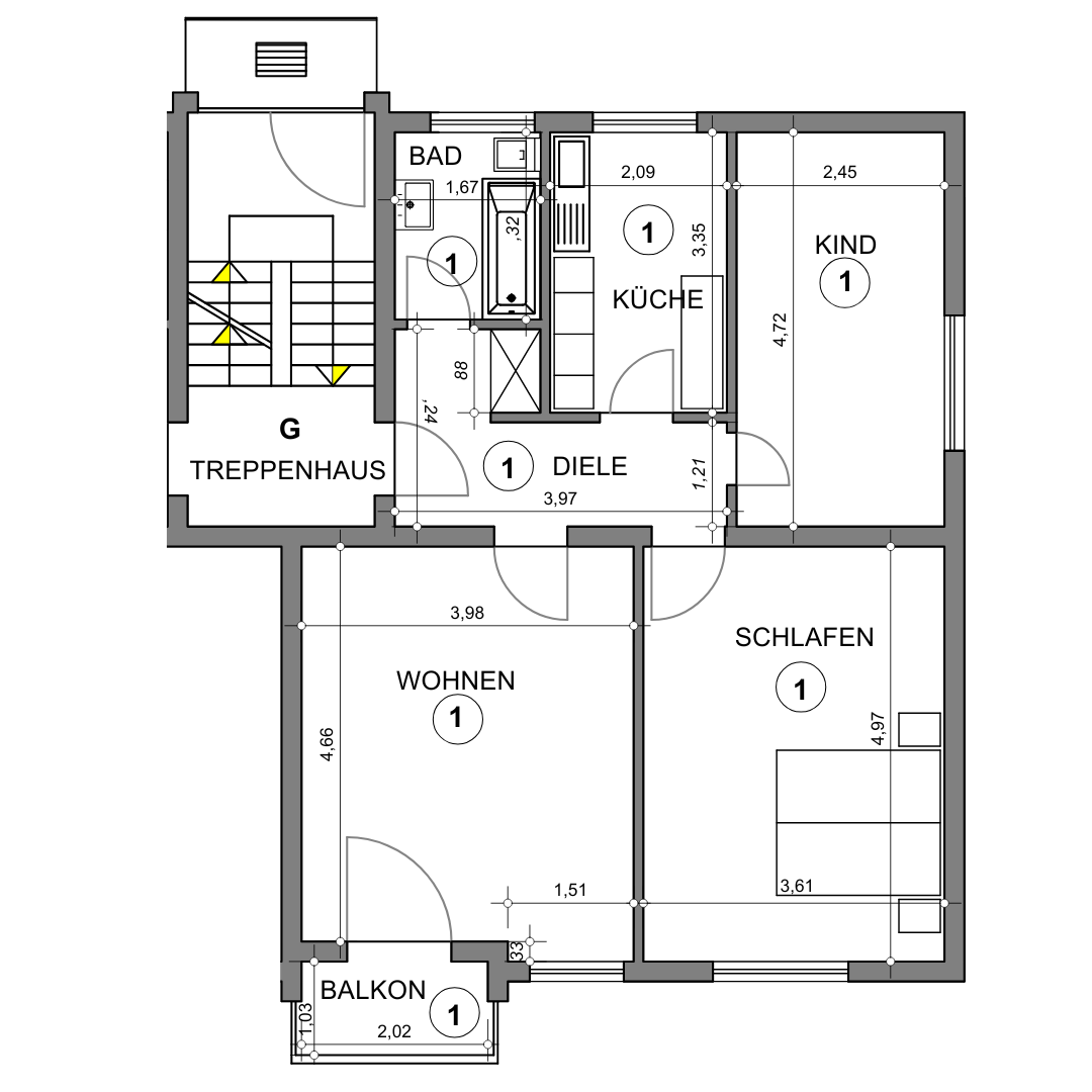 Grundriss Wohnung 1