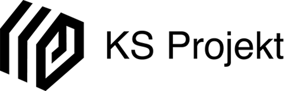 Schwarzes Logo mit stilisiertem sechseckigem Symbol und dem Text "KS Projekt".