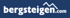 Weißer Text "bergsteigen.com" auf blauem Hintergrund mit Bergkontur über "steigen".
