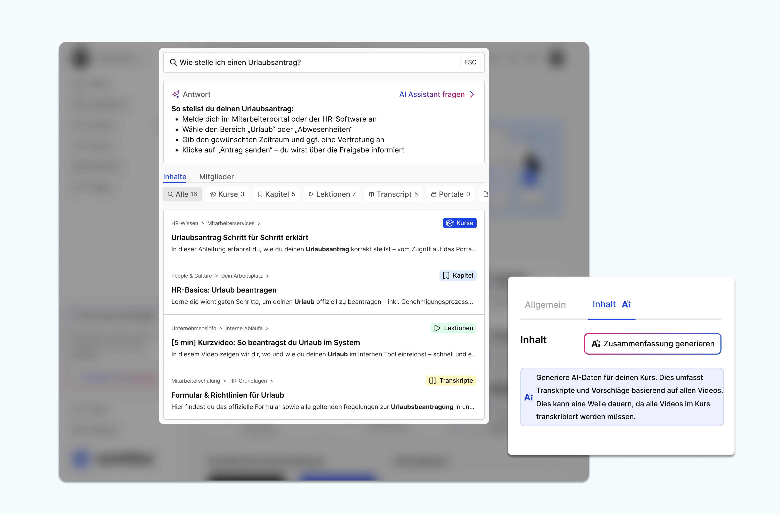 Transkript eines Schulungsvideos mit Suchtreffer