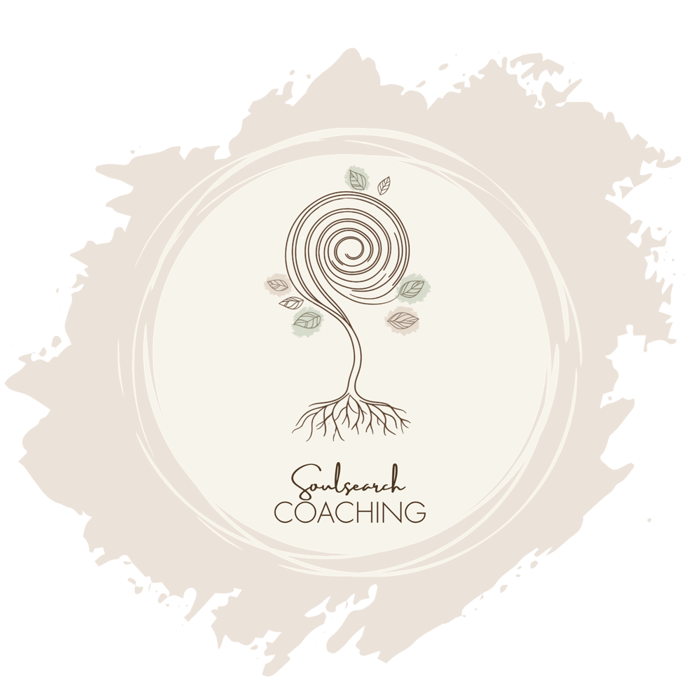 Spiralförmiger Baum mit Wurzeln und Blättern – Logo von Soulsearch Coaching