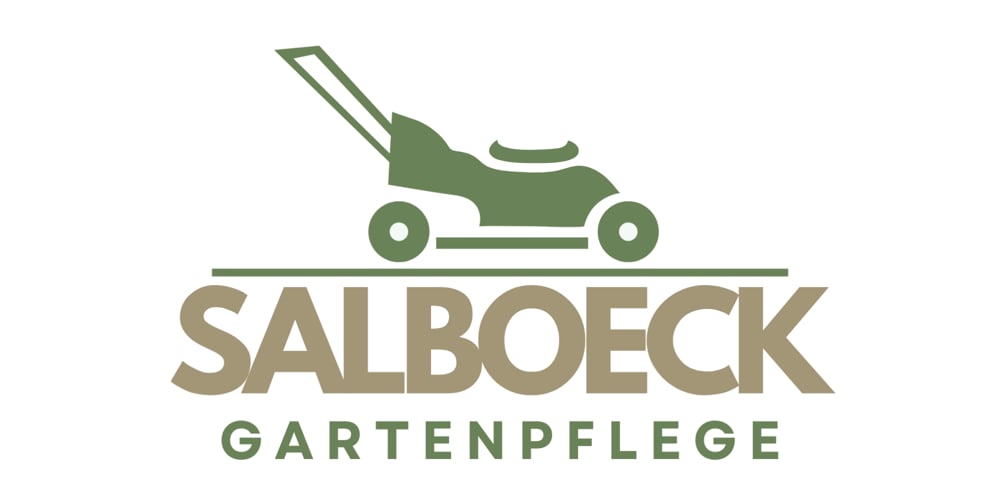 Logo mit grünem Rasenmäher über dem Text "SALBOECK GARTENPFLEGE".