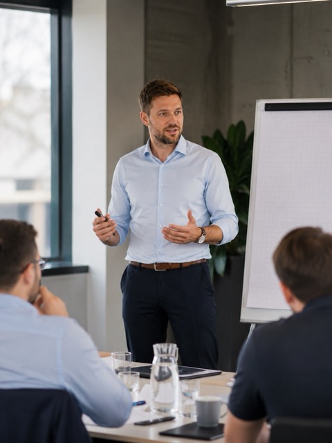 Kommunikationstraining der Rhetorikhelden: ein Team übt an echten Gesprächssituationen