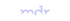 Hellviolettes MDR-Logo in einer modernen, geschwungenen Schriftart auf schwarzem Hintergrund.