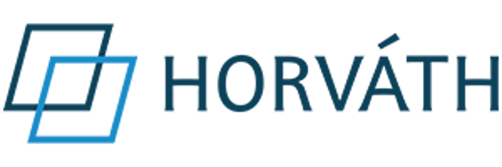 Logo von Horváth mit zwei überlappenden Rechtecken und dem Firmennamen "HORVÁTH".