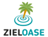 Grünes Logo mit Palme, blauen Wellen und dem Schriftzug "ZIEL OASE".