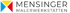 Logo von Mensinger Malerwerkstätten mit einem bunten Quadrat aus blauen, gelben und roten Dreiecken auf schwarzem Grund.