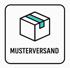 Ein Karton mit türkisem Klebeband und dem Text "MUSTERVERSAND" darunter.