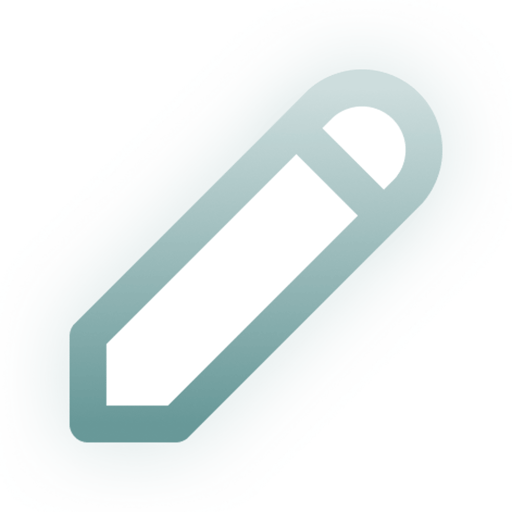 Ein hellblau leuchtendes Stiftsymbol mit dunklen Konturen auf schwarzem Hintergrund.