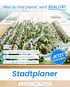 Ein detailliertes Stadtmodell mit grünen Flächen und modernen Gebäuden auf einem Tisch, dazu Text zu Stadtplaner-Ausbildung.