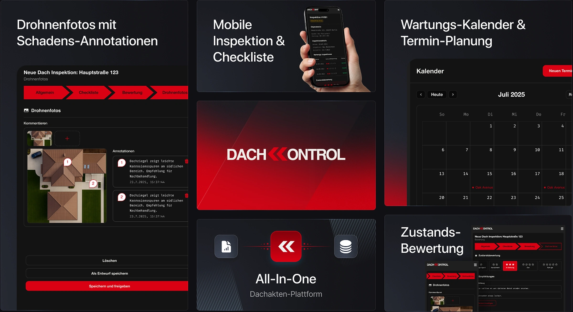 Dach Control — App-Ansichten